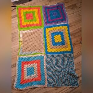 Vintage Granny Square Afghan Crochet Colorful Handmade Throw Blanket measures 40